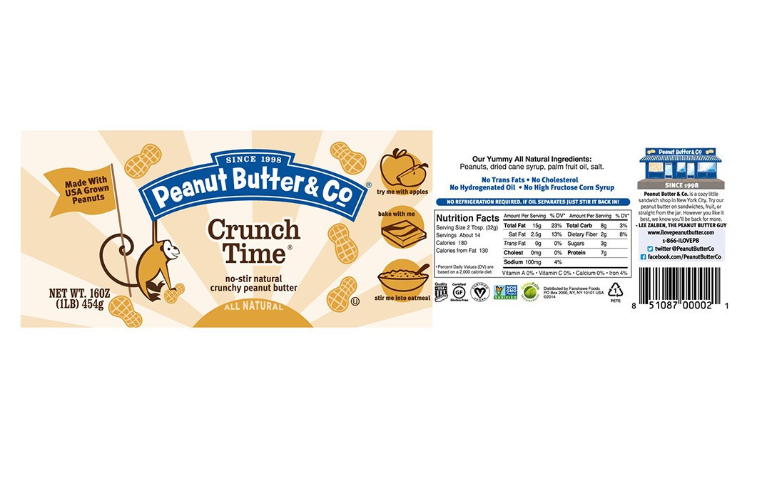 Peanut Butter & Co. Crunch Time No-Stir Natural Crunchy Peanut Butter   Plastic Jar  454 grams